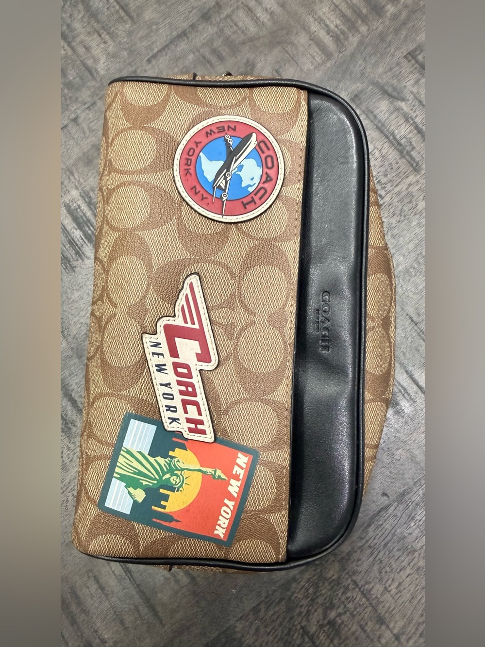 Coach Brown Signature Canvas New York Patch Crossbody